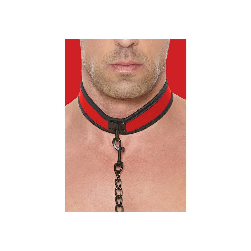 OUCH PUPPY PLAY COLLAR DE NEOPRENO CON CADENA ROJO