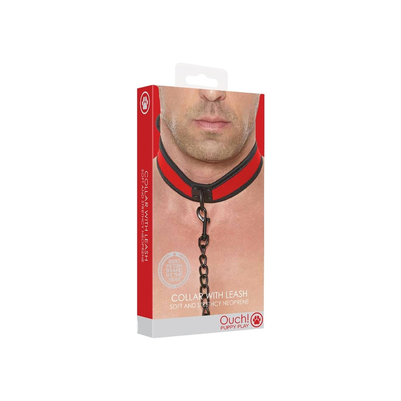 OUCH PUPPY PLAY COLLAR DE NEOPRENO CON CADENA ROJO
