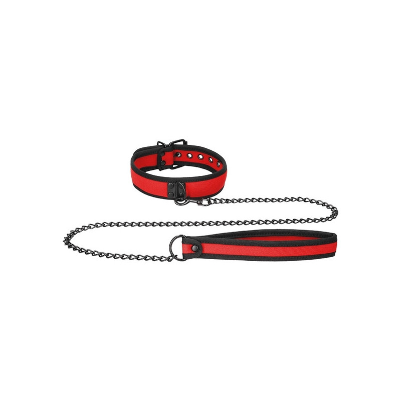 OUCH PUPPY PLAY COLLAR DE NEOPRENO CON CADENA ROJO