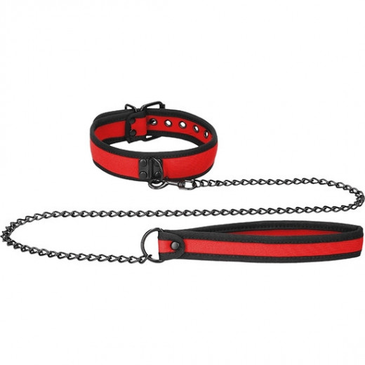 OUCH PUPPY PLAY COLLAR DE NEOPRENO CON CADENA ROJO