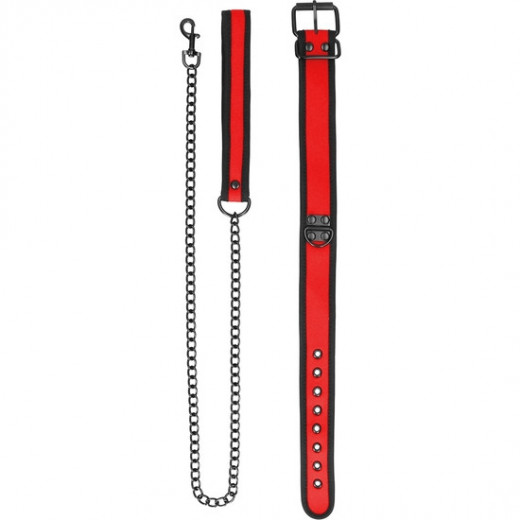 OUCH PUPPY PLAY COLLAR DE NEOPRENO CON CADENA ROJO