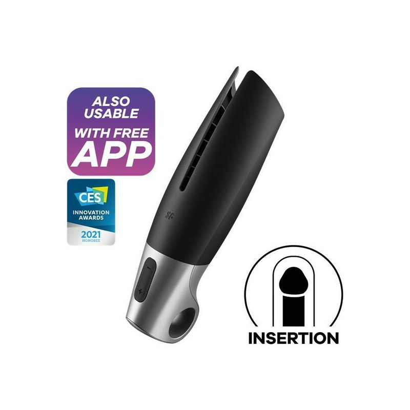 SATISFYER MASTURBADOR POWER CON VIBRACIoN NEGRO PLATA