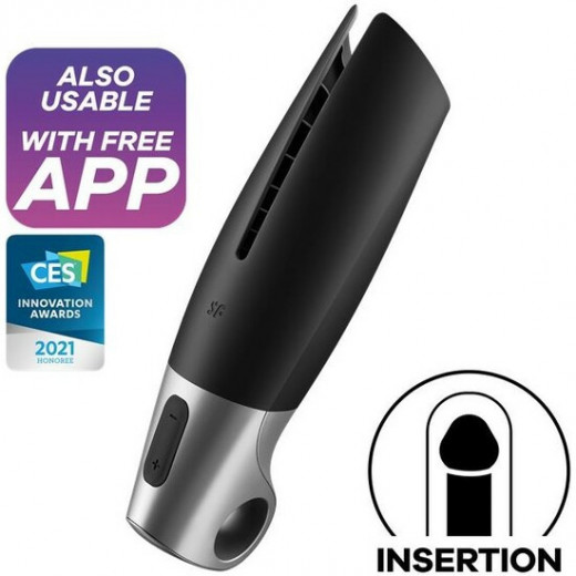 SATISFYER MASTURBADOR POWER CON VIBRACIoN NEGRO PLATA