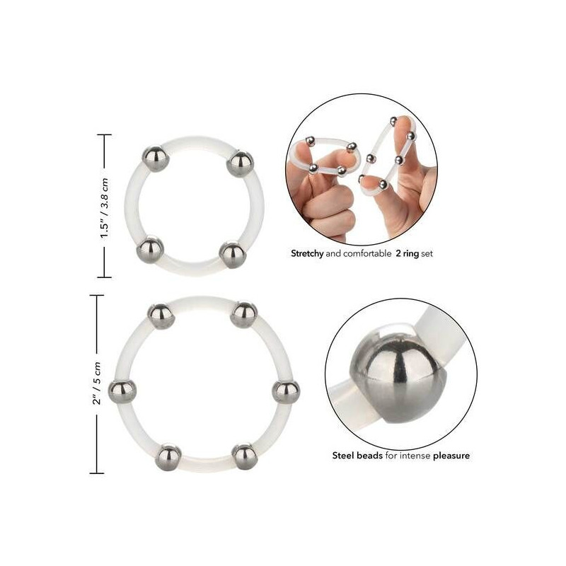 CALEXOTICS - KIT DE 2 UDS ANILLO DE SILICONA CON CUENTAS DE ACERO