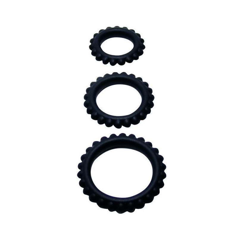 BAILE - TITAN SET 3 PCS COCK RING BLACK 2.8 + 2.4 + 1.9 CM