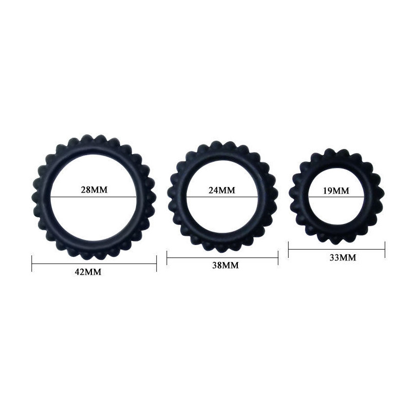 BAILE - TITAN SET 3 PCS COCK RING BLACK 2.8 + 2.4 + 1.9 CM