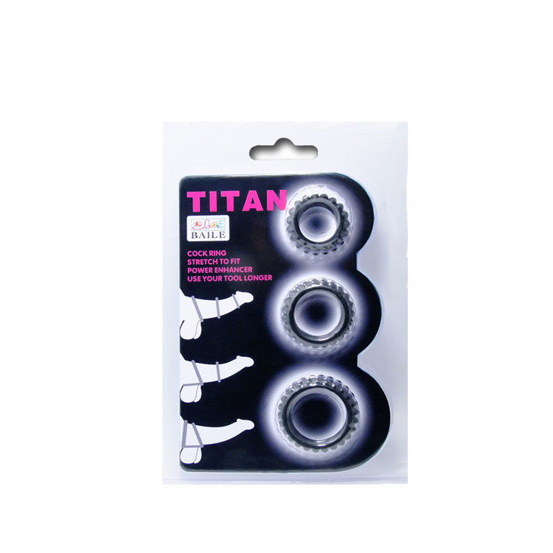 BAILE - TITAN SET 3 PCS COCK RING BLACK 2.8 + 2.4 + 1.9 CM