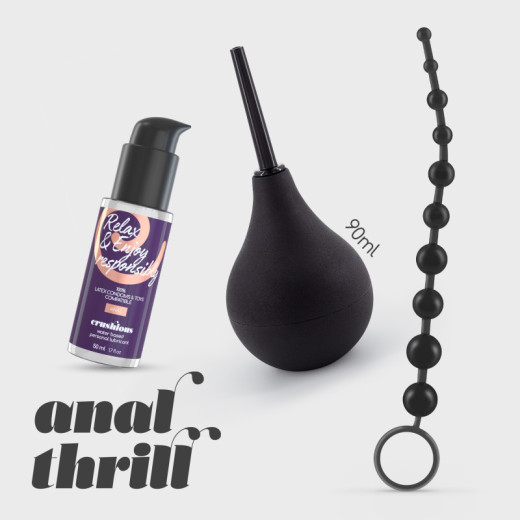 Ducha Anal Anal Thrill 90 ml con Lubricante Anal 50 ml y Cadena de 10 Bolas Crushious