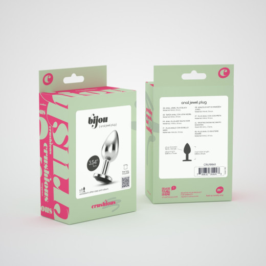 Plug Anal Bijou con Joya Negro Grande + Bolsa Aterciopelada Crushious
