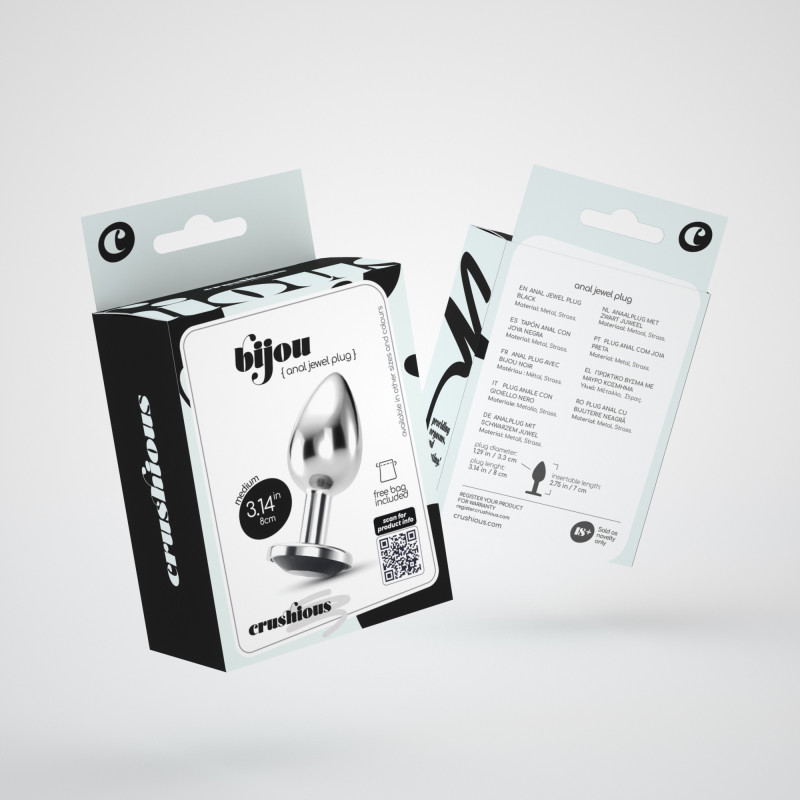 Plug Anal Bijou con Joya Negro Mediano + Bolsa Aterciopelada Crushious