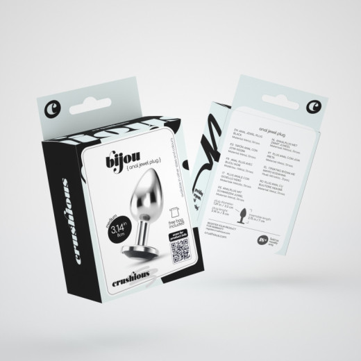 Plug Anal Bijou con Joya Negro Mediano + Bolsa Aterciopelada Crushious