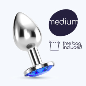 Plug Anal Bijou con Joya Azul Mediano + Bolsa Aterciopelada Crushious
