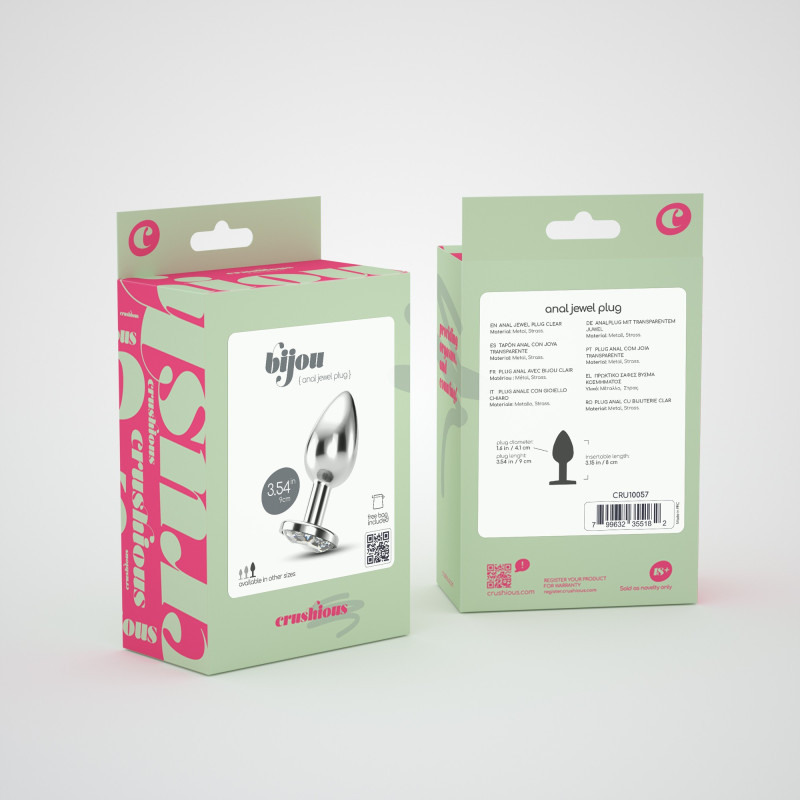 Plug Anal Bijou con Joya Transparente Grande + Bolsa Aterciopelada Crushious