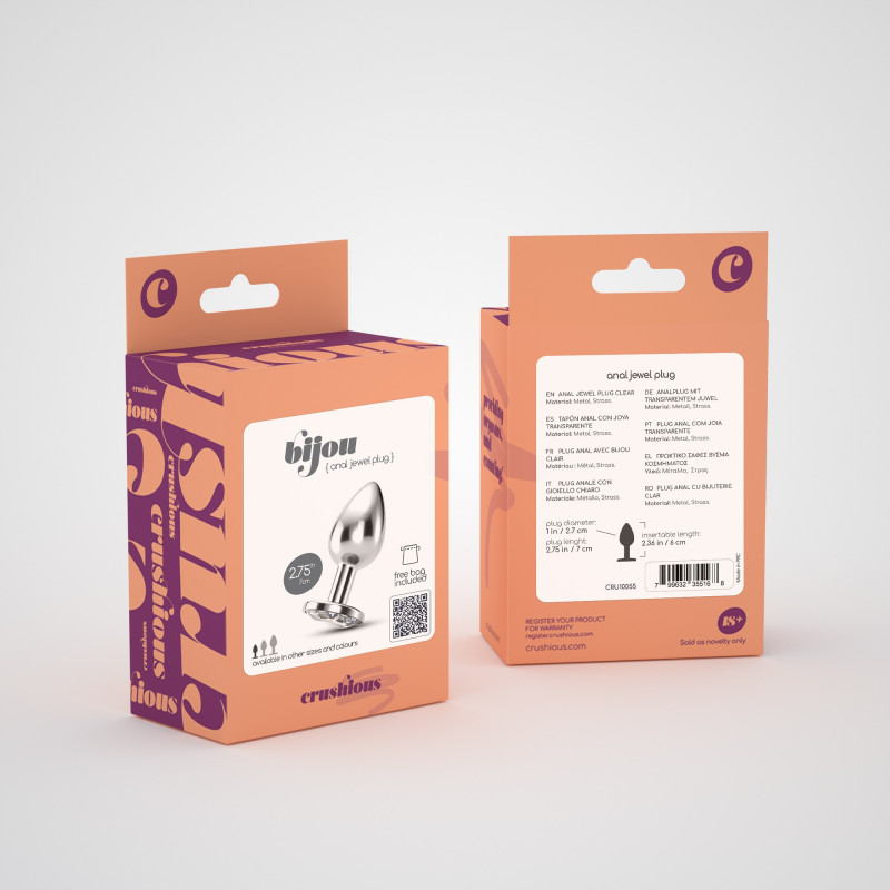 Plug Anal Bijou con Joya Transparente Pequeño + Bolsa Aterciopelada Crushious