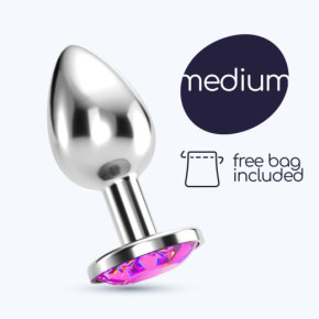 Plug Anal Bijou con Joya Rosa Mediano + Bolsa Aterciopelada Crushious