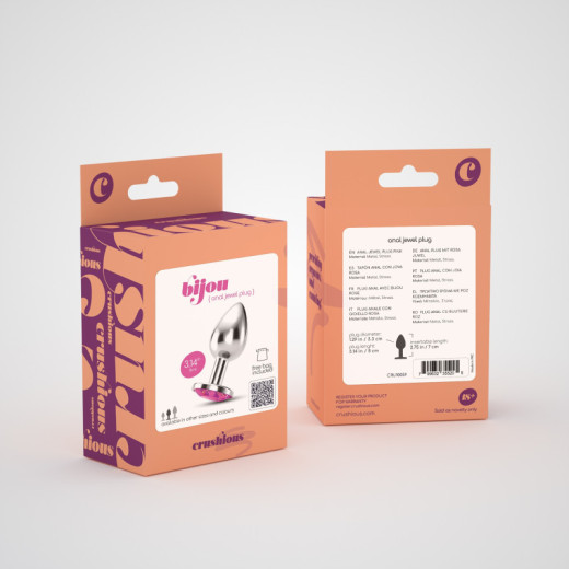 Plug Anal Bijou con Joya Rosa Mediano + Bolsa Aterciopelada Crushious