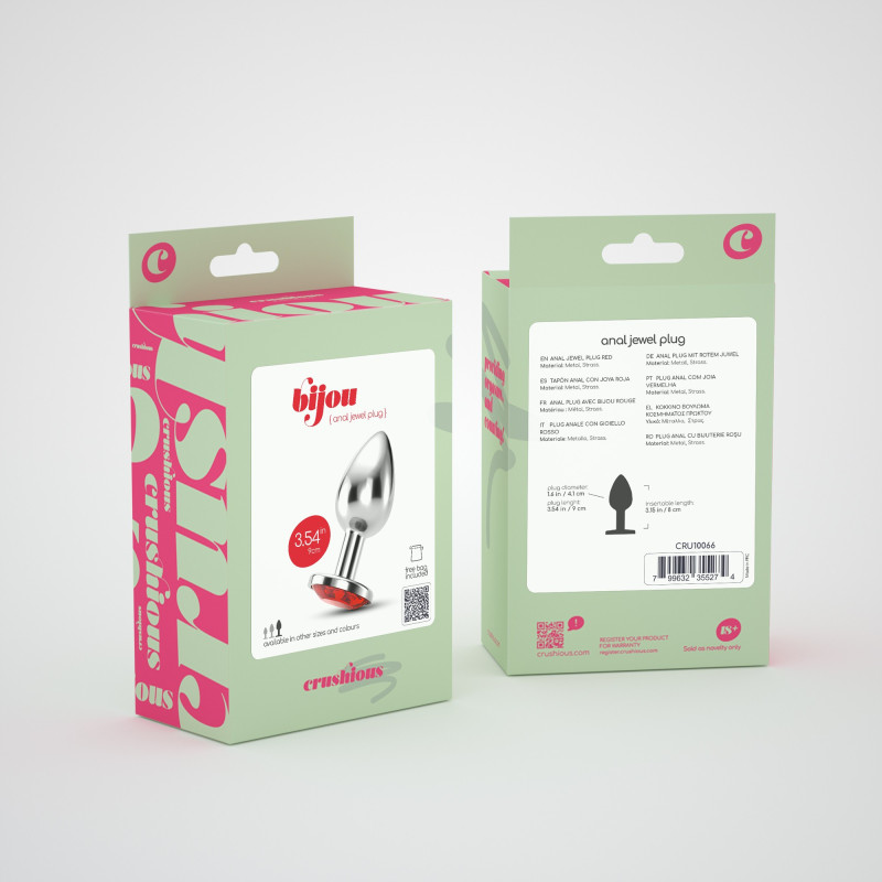 Plug Anal Bijou con Joya Roja Grande + Bolsa Aterciopelada Crushious