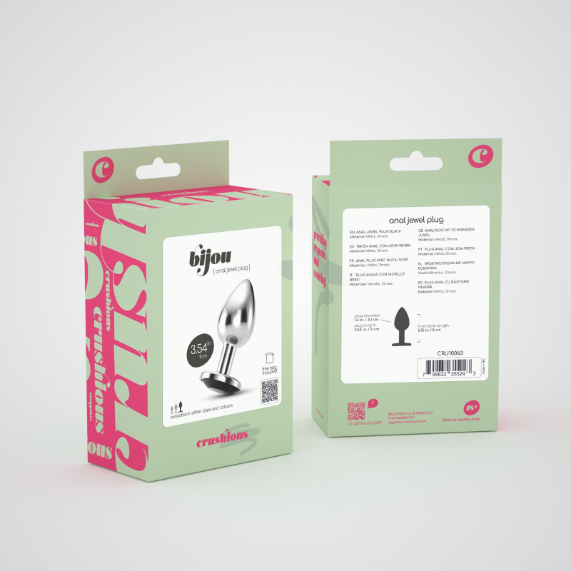 Plug Anal Bijou con Joya Negro Grande + Bolsa Aterciopelada Crushious