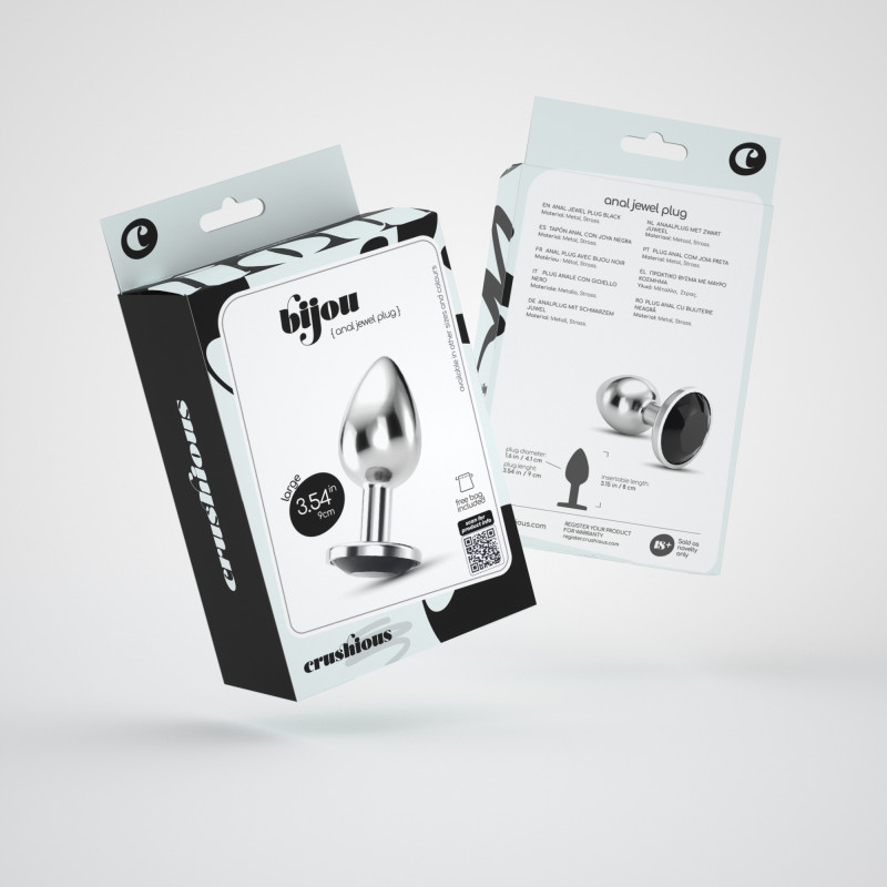 Plug Anal Bijou con Joya Negro Grande + Bolsa Aterciopelada Crushious