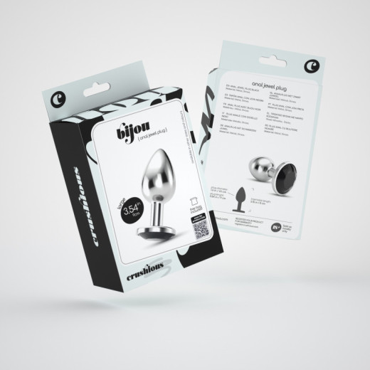 Plug Anal Bijou con Joya Negro Grande + Bolsa Aterciopelada Crushious