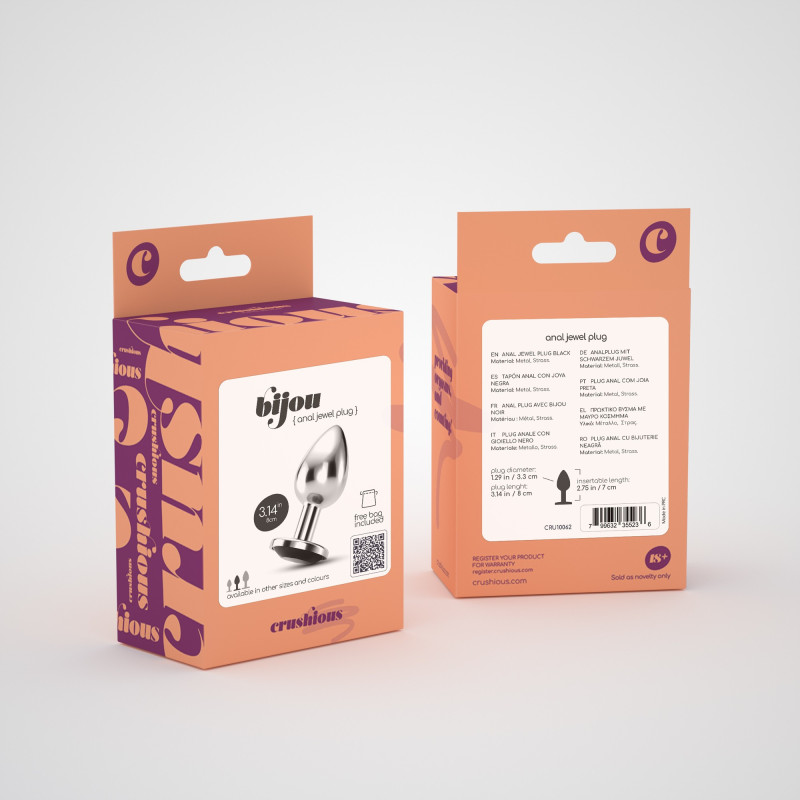 Plug Anal Bijou con Joya Negro Mediano + Bolsa Aterciopelada Crushious
