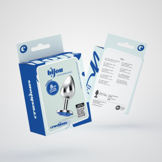 Plug Anal Bijou con Joya Azul Mediano + Bolsa Aterciopelada Crushious