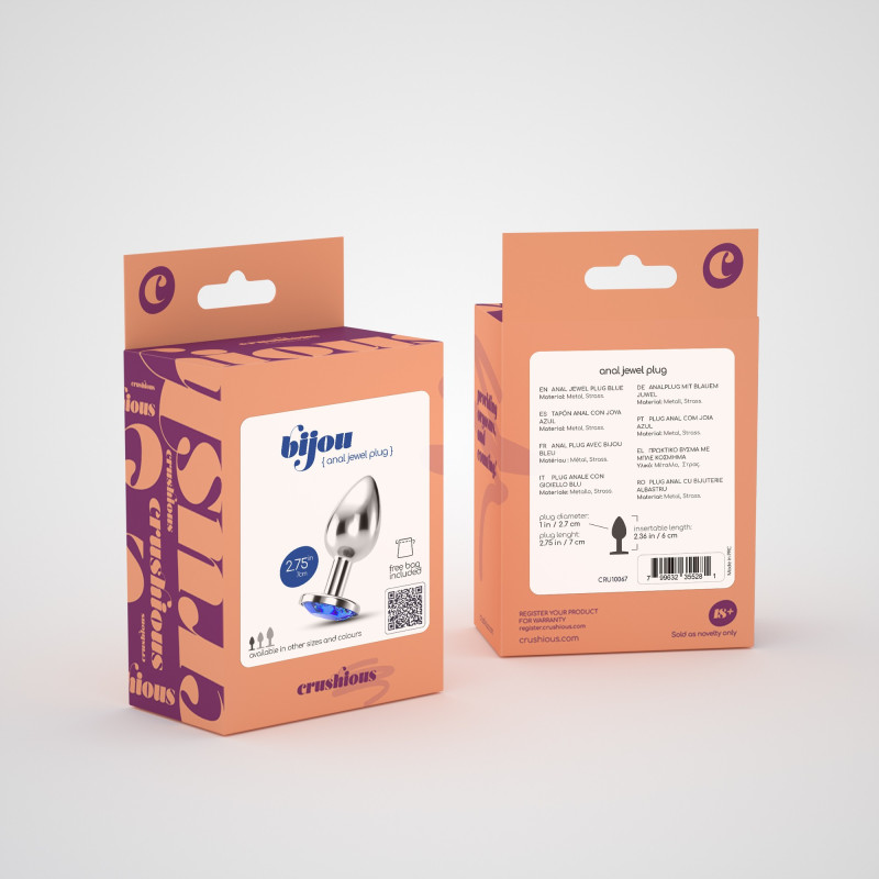 Plug Anal Bijou con Joya Azul Pequeño + Bolsa Aterciopelada Crushious