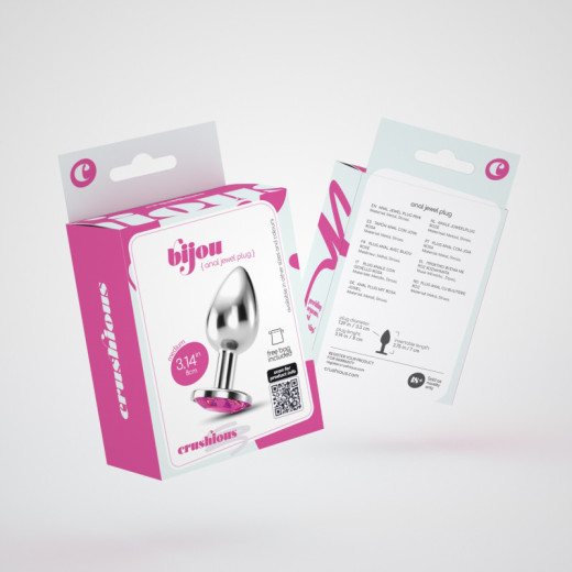 Plug Anal Bijou con Joya Rosa Mediano + Bolsa Aterciopelada Crushious
