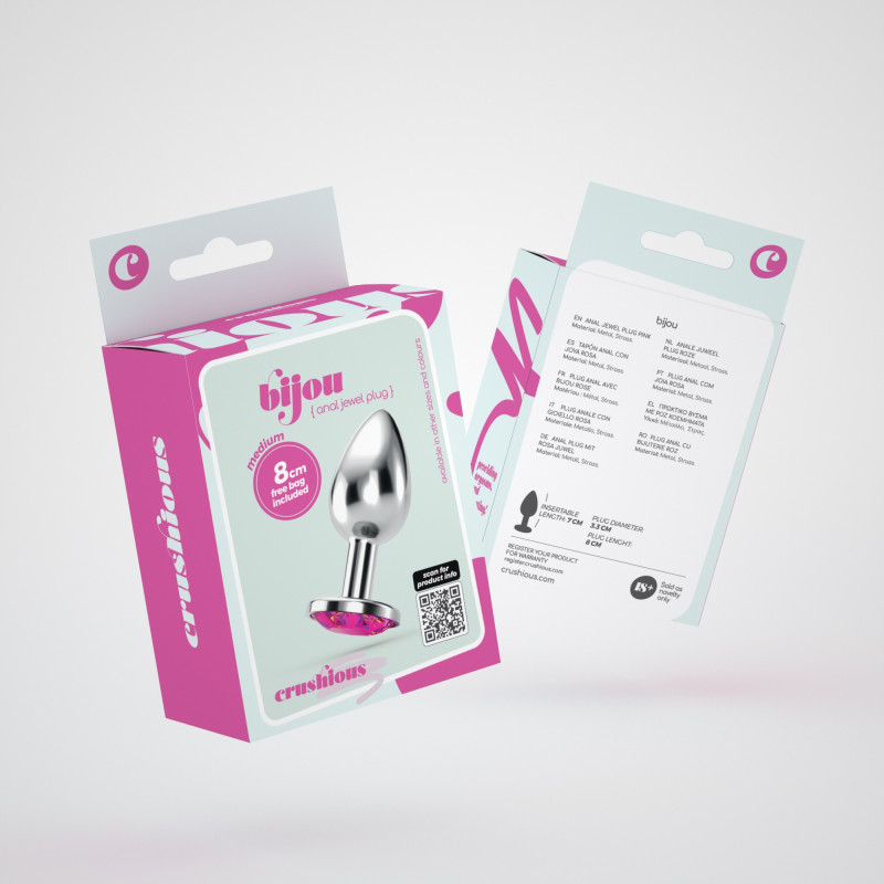 Plug Anal Bijou con Joya Rosa Mediano + Bolsa Aterciopelada Crushious