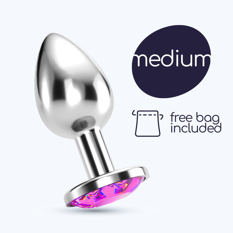 Plug Anal Bijou con Joya Rosa Mediano + Bolsa Aterciopelada Crushious