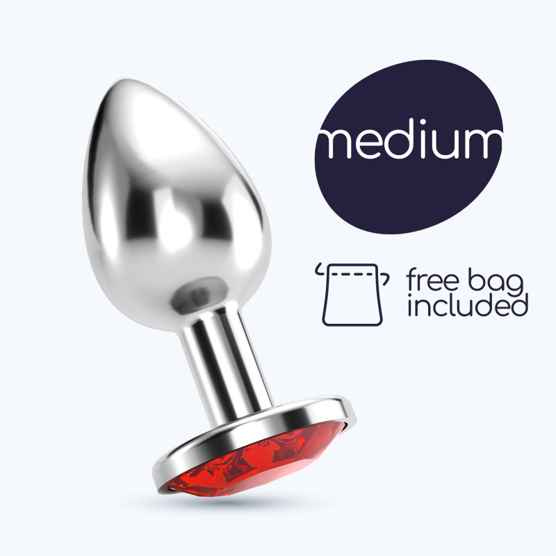 Plug Anal Bijou con Joya Roja Mediano + Bolsa Aterciopelada Crushious