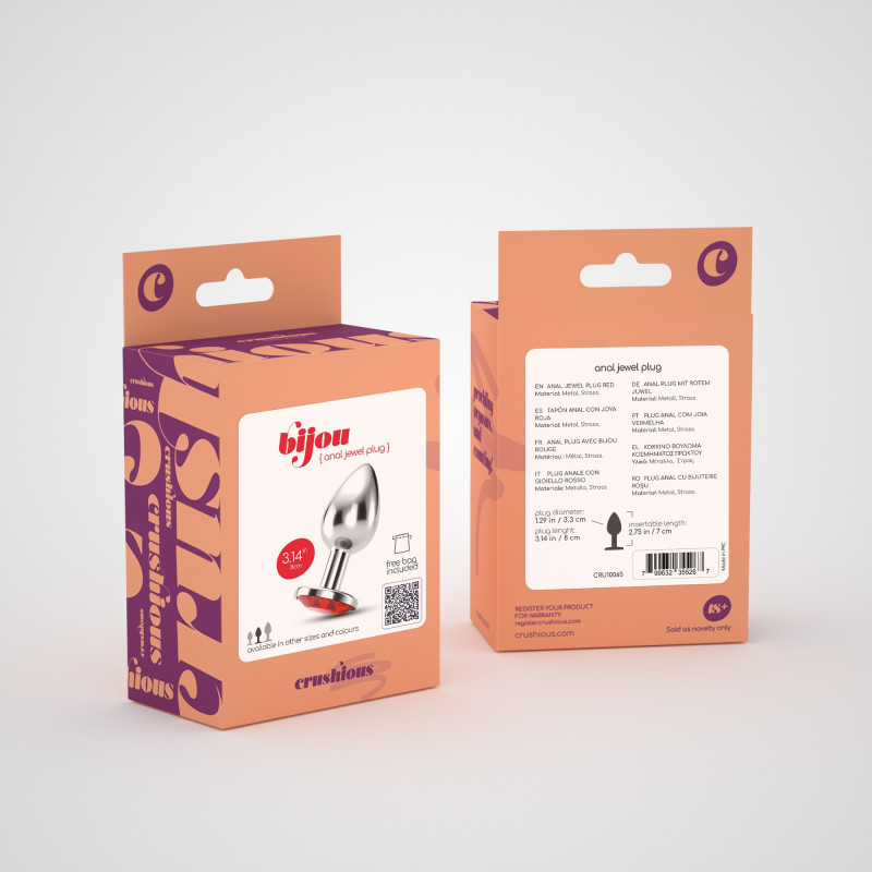 Plug Anal Bijou con Joya Roja Mediano + Bolsa Aterciopelada Crushious