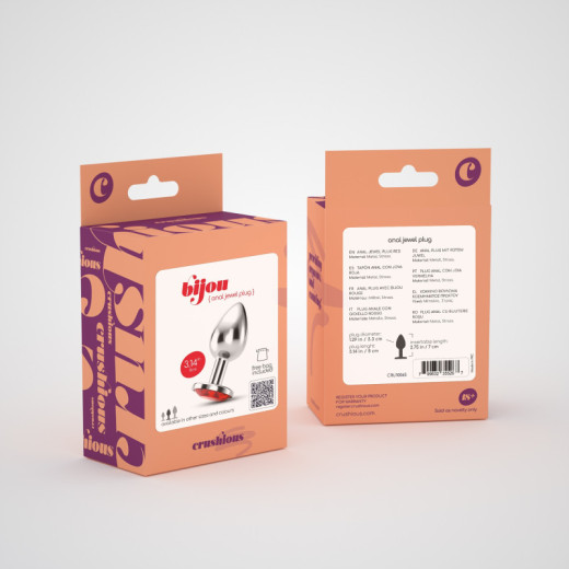 Plug Anal Bijou con Joya Roja Mediano + Bolsa Aterciopelada Crushious