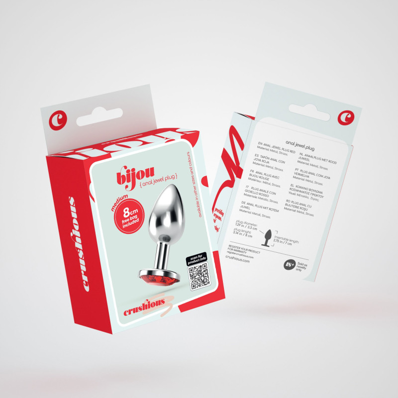 Plug Anal Bijou con Joya Roja Mediano + Bolsa Aterciopelada Crushious