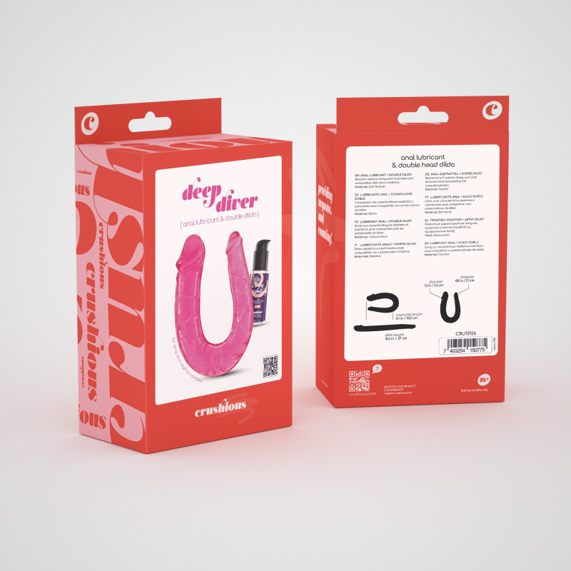 Dildo Doble Deep Diver con Lubricante Anal 50 ml Rosa Crushious
