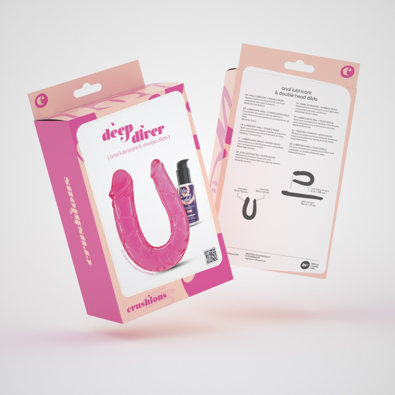 Dildo Doble Deep Diver con Lubricante Anal 50 ml Rosa Crushious