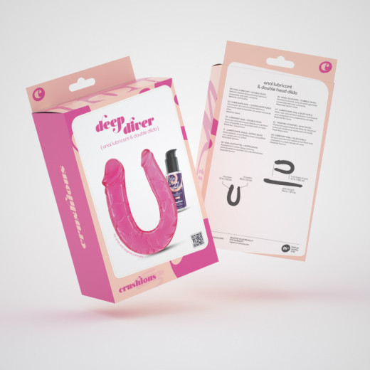 Dildo Doble Deep Diver con Lubricante Anal 50 ml Rosa Crushious