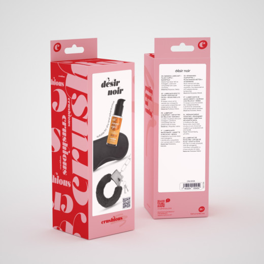 Set Désir Noir: Esposas + Antifaz de Satén + Lubricante con Efecto Calor Crushious
