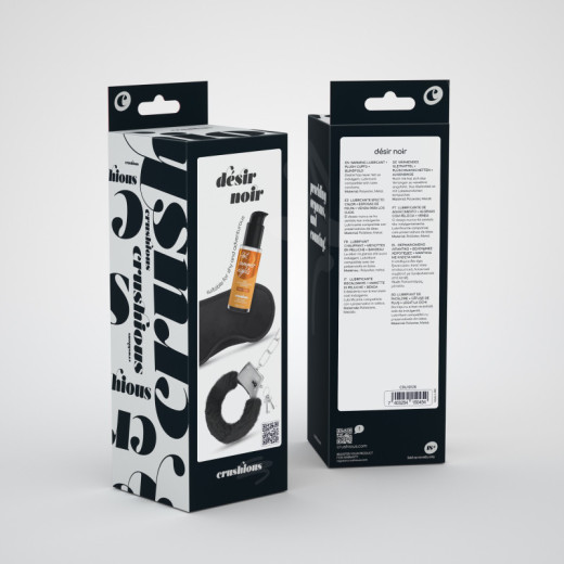 Set Désir Noir: Esposas + Antifaz de Satén + Lubricante con Efecto Calor Crushious