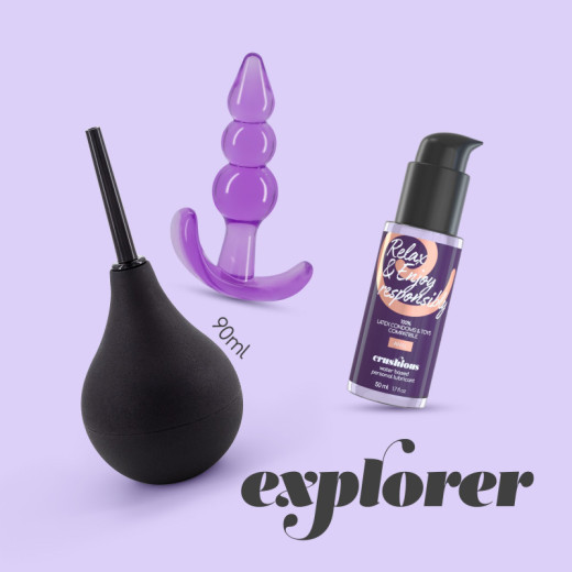Ducha Anal Explorer 90 ml con Lubricante Anal 50 ml y Plug Anal The Plunger Crushious