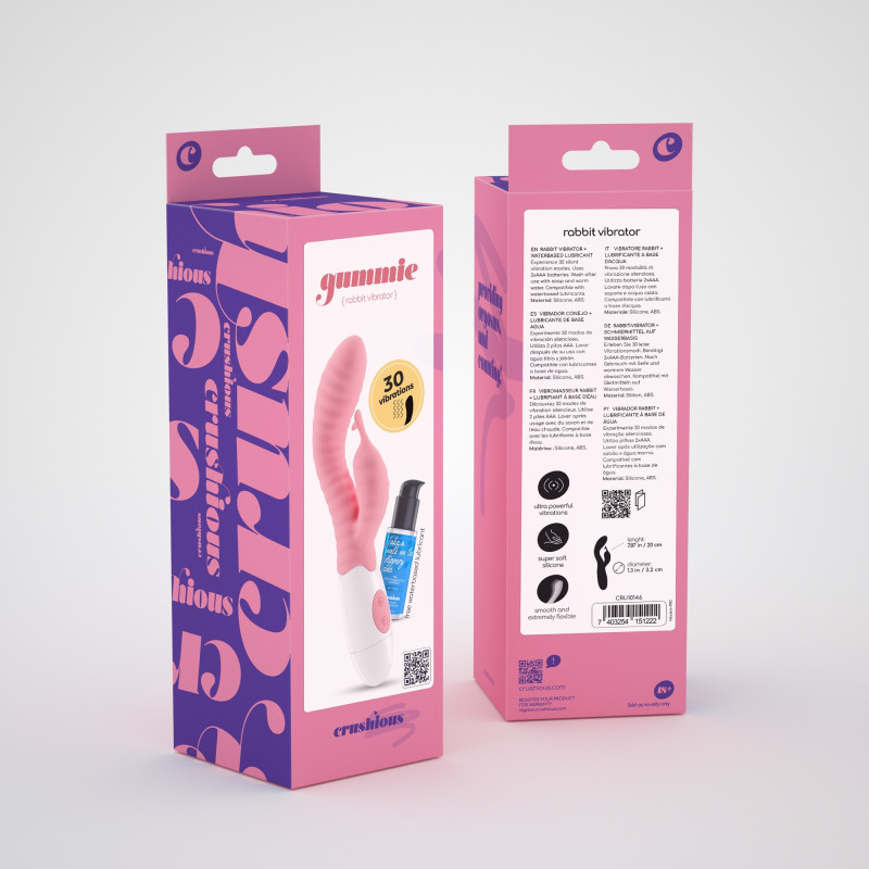 Vibrador Conejito Gummie Rosa con Lubricante Base Agua Incluido Crushious