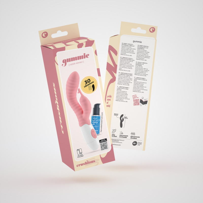 Vibrador Conejito Gummie Rosa con Lubricante Base Agua Incluido Crushious