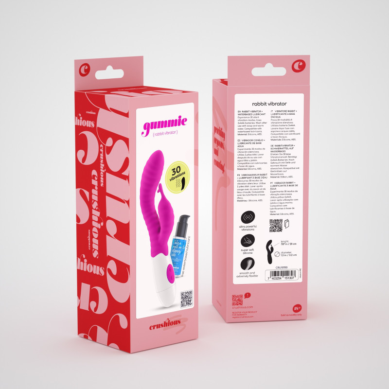 Vibrador Conejito Gummie Morado con Lubricante Base Agua Incluido Crushious
