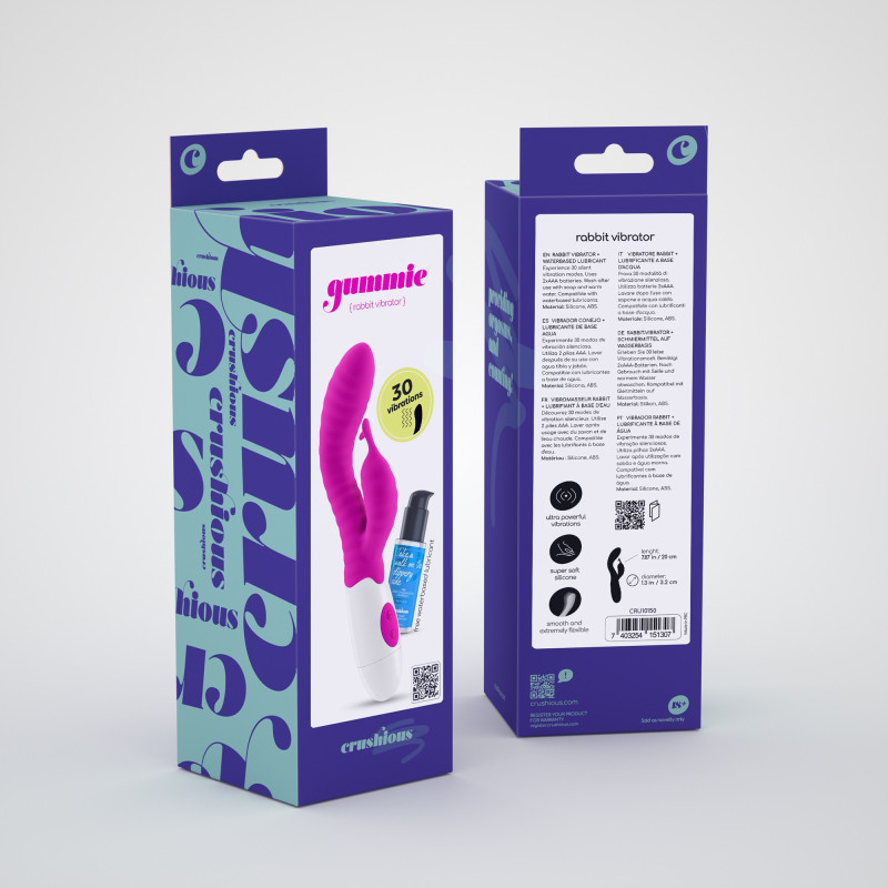 Vibrador Conejito Gummie Morado con Lubricante Base Agua Incluido Crushious