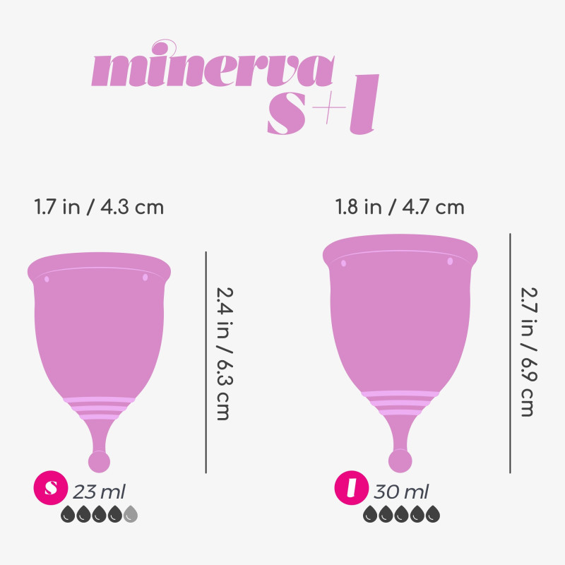 Copas Menstruales Minerva S + L con Bolsa y Limpiador de Juguetes 150 ml Crushious
