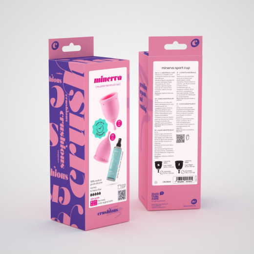 Copas Menstruales Minerva S + L con Bolsa y Limpiador de Juguetes 150 ml Crushious