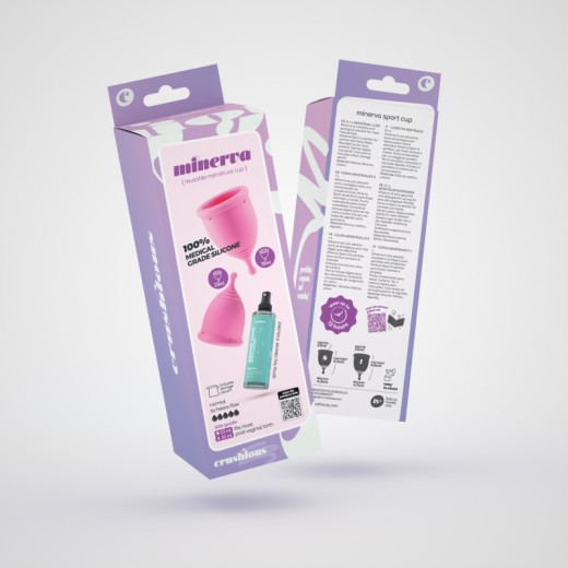 Copas Menstruales Minerva S + L con Bolsa y Limpiador de Juguetes 150 ml Crushious