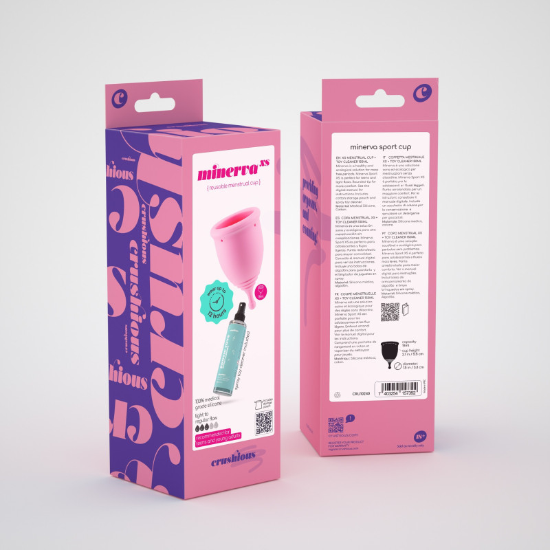 Copa Menstrual Minerva XS con Bolsa y Limpiador de Juguetes 150 ml Crushious