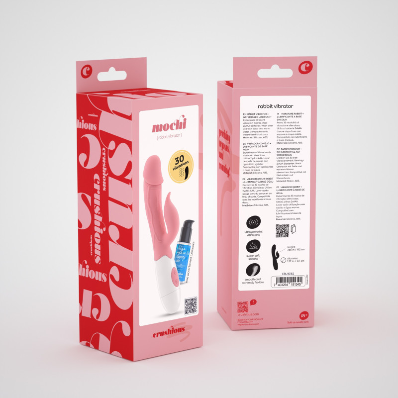 Vibrador Conejito Mochi Rosa con Lubricante Base Agua Incluido Crushious