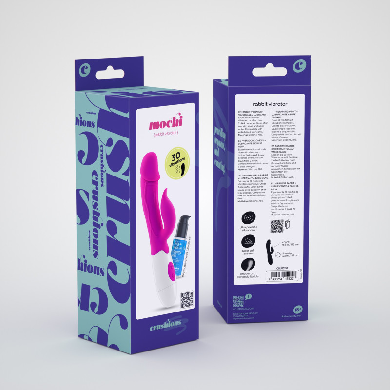 Vibrador Conejito Mochi Morado con Lubricante Base Agua Incluido Crushious